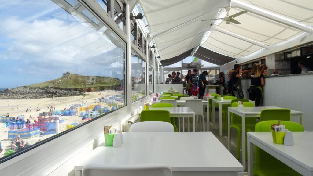 Restaurant overlooking the beach.