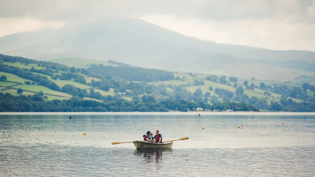 Row boat on a lake in Wales.