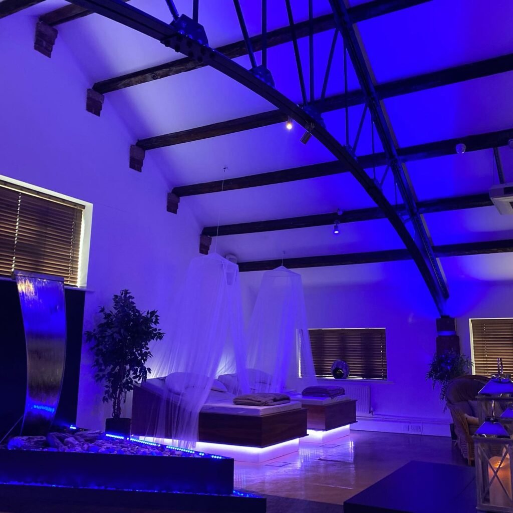 Spa Bedroom illuminated by blue light