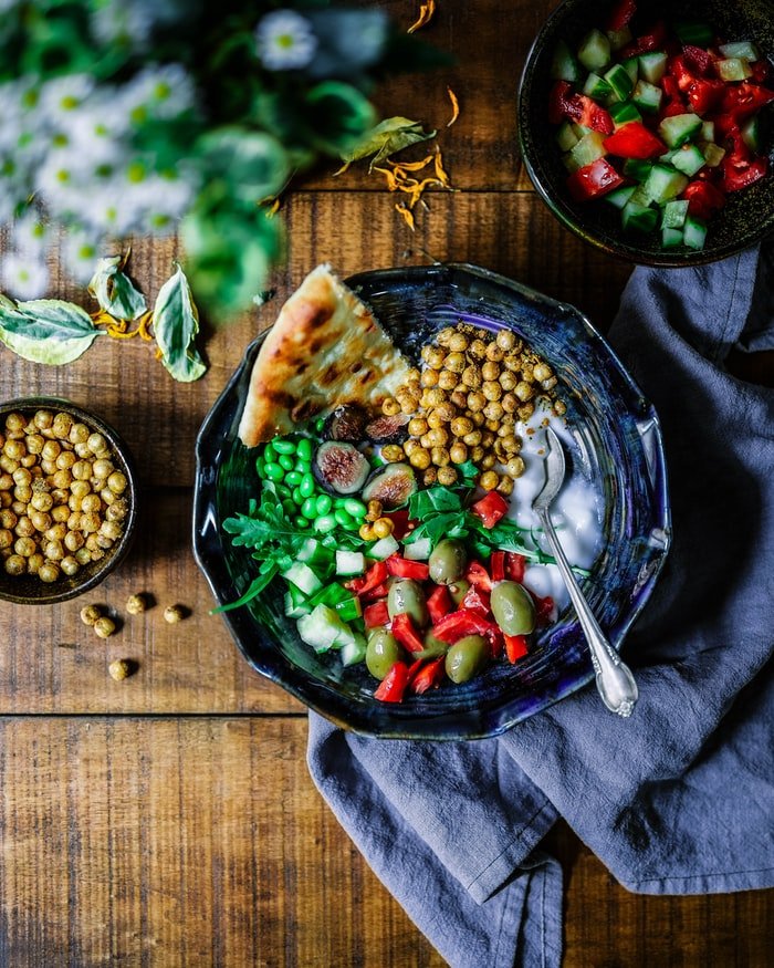 Large bowl of Mediterrenean cuisine