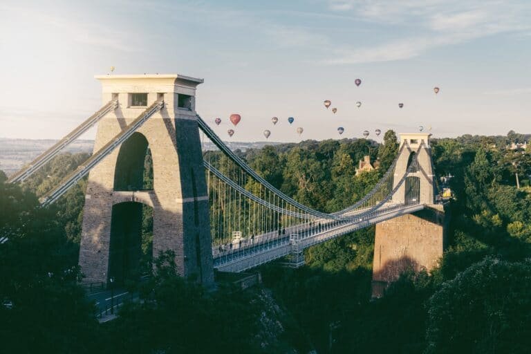 Clifton Suspension Bridge with Hot Air Balloons in Background